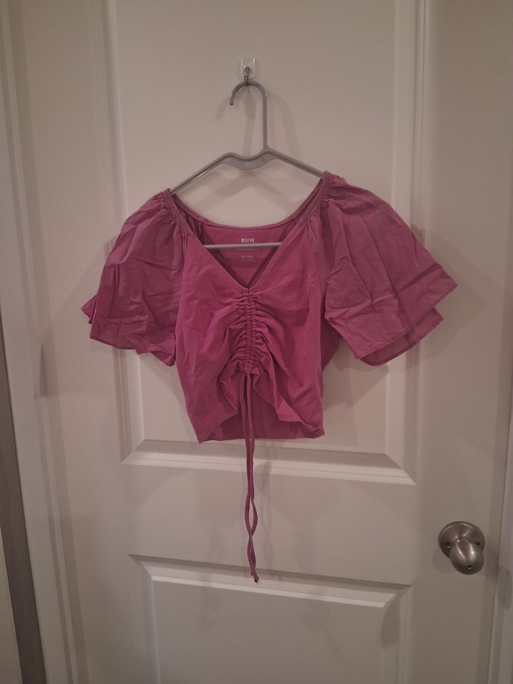 Anthropologie Pink Ruched Drawstring Crop Top Size XXS